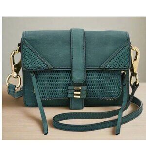 She+Lo Moto Camera Bag Crossbody Small Green Leather Shoulder Strap